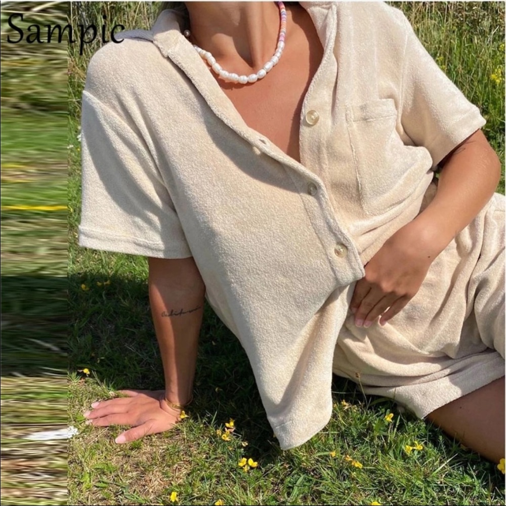 FRANKIES BIKINI TERRY CLOTH SET DUPE IN TAN